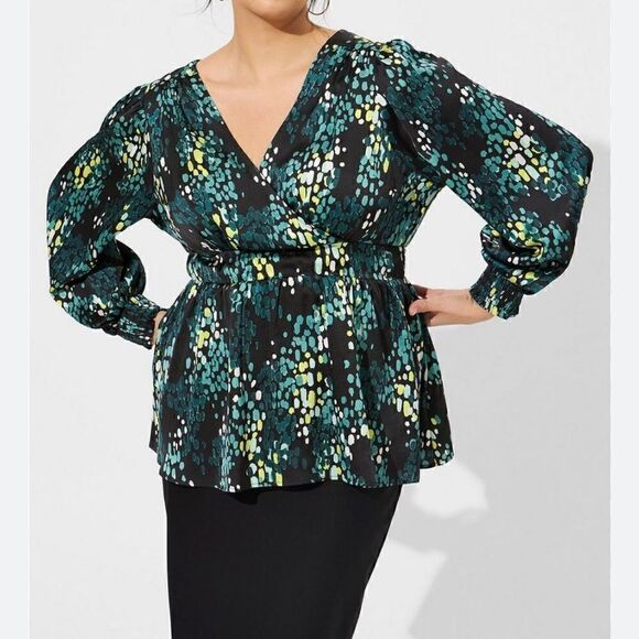 Torrid Satin Blouse Puff sleeve, Tie back, Peekaboo, Lightweight, Sexy, … - Picture 1 of 15
